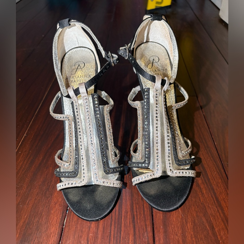 Elegant Black and Silver Strappy Heels